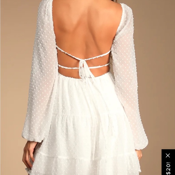 White Swiss Dot Puff Long Sleeve Mini Dress- ONLY WORN ONCE- BRIDAL SHOWER DRESS - Picture 2 of 3